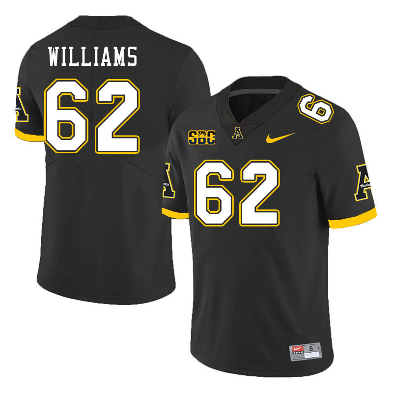 Men #62 Bucky Williams Appalachian State Mountaineers College Football Jerseys Stitched Sale-Black